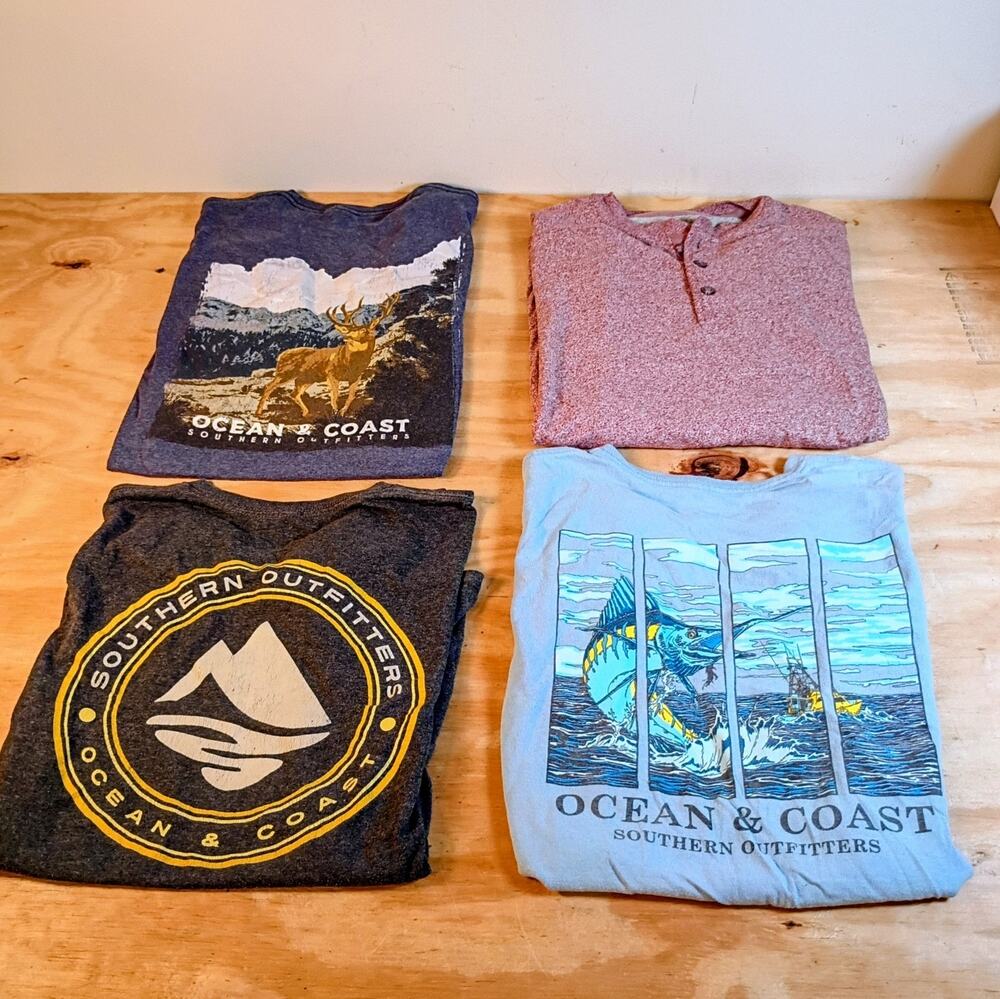 Lot 4 Ocean & Coast Mens S Small Shirts Graphic Tees Henley Deer Marlin Fishing